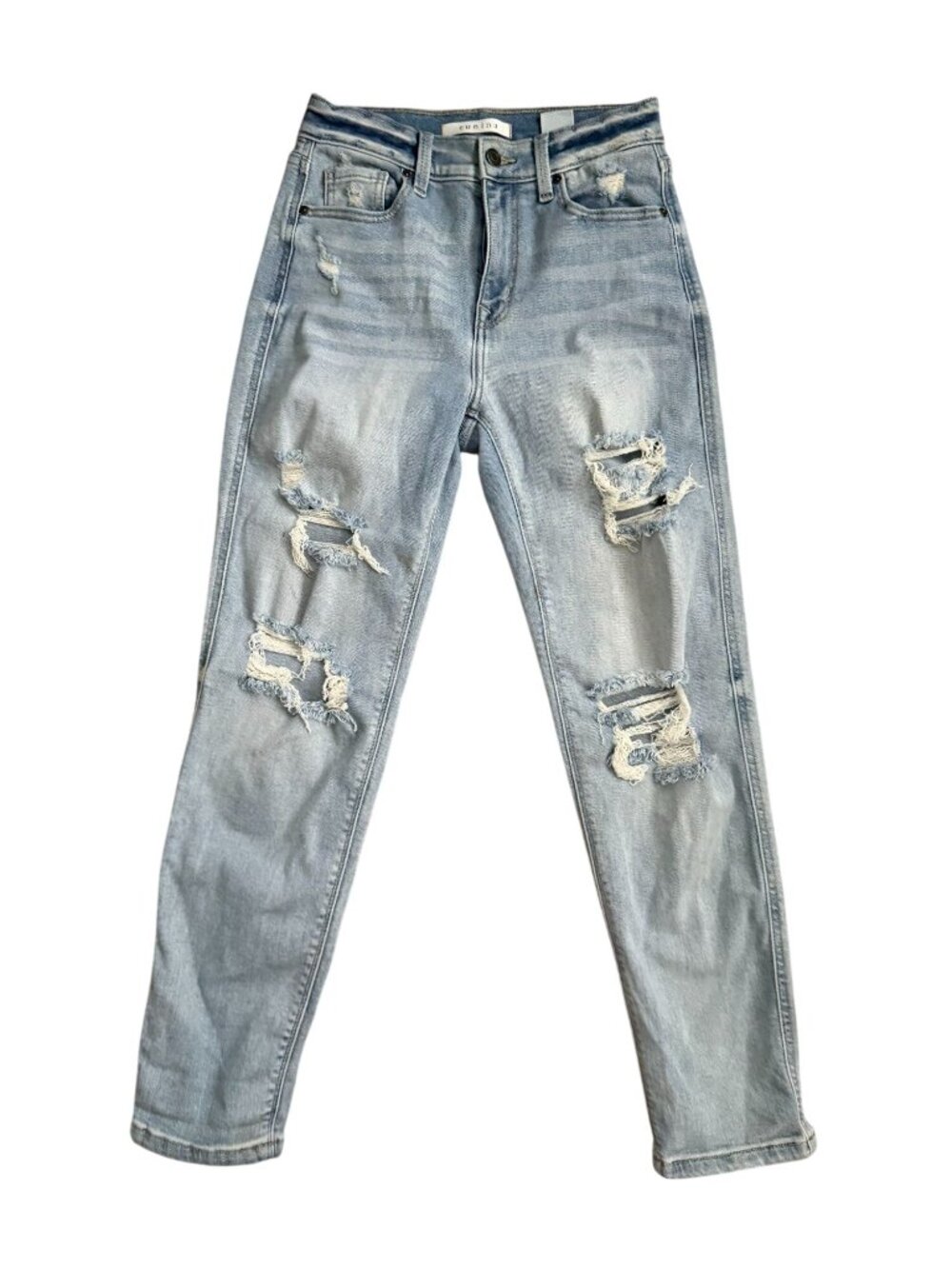 EUNINA Distressed Light Wash Ricky High Rise Boyfriend Jeans Size US Small